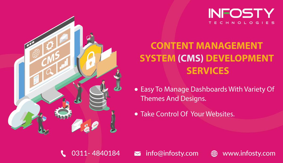 InfostyT's tweet photo. Are you worried about your website management? Now no need to worry about this because Infosty Technologies develop the best Content Management Systems (CMS). For more information contact us at (042) 35304353
#cms #contentmanagementsystem #cmsportal #cmsonline #cmsdevelopment https://t.co/KlijjAldIv