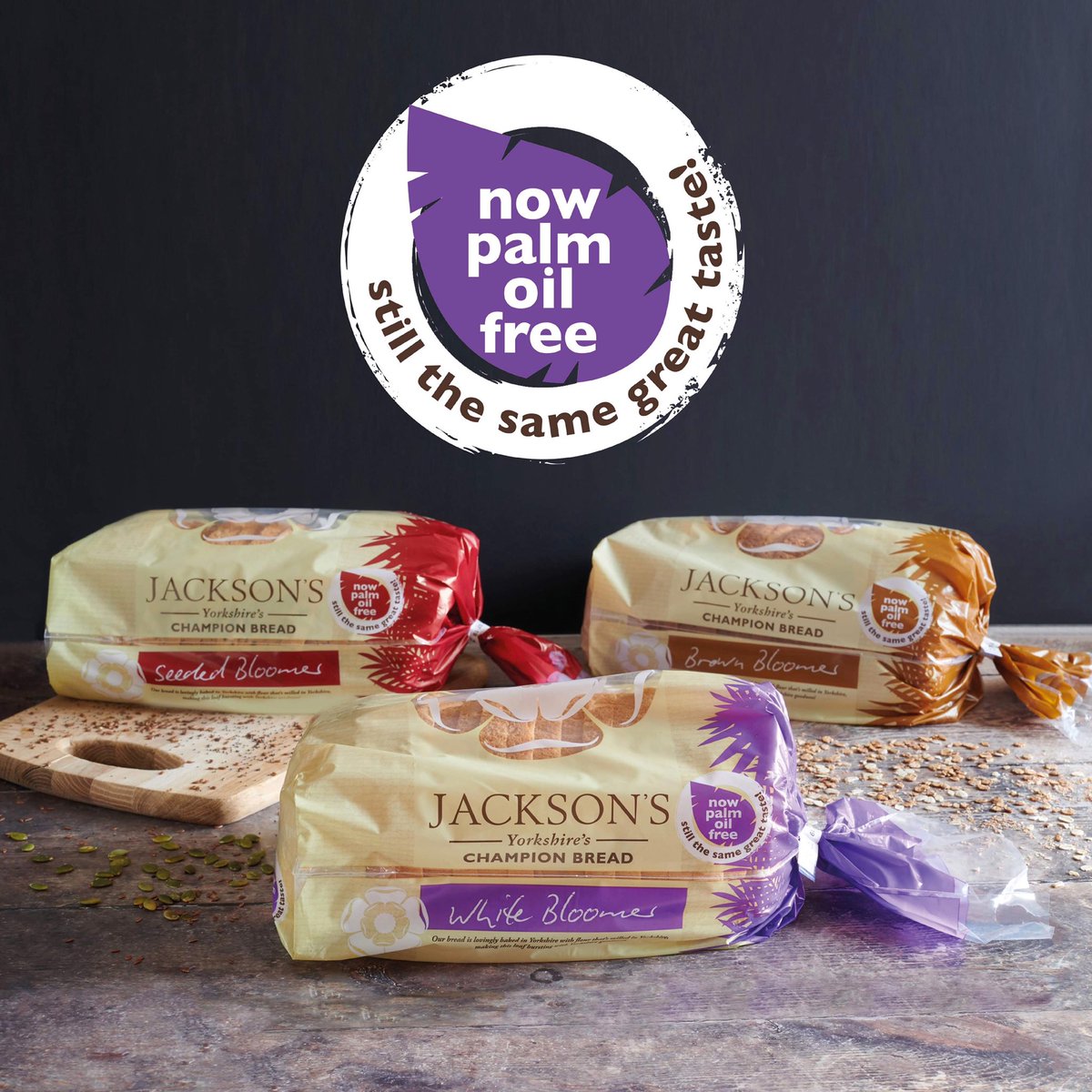 JacksonsBread's tweet photo. We’ve cracked it! We’ve listened to our customers and have removed palm oil from our entire range of products, without compromising the delicious taste and freshness. 

Look out for our new palm-free packs on shelf.

#palmoilfree https://t.co/a7Be6mJnOH