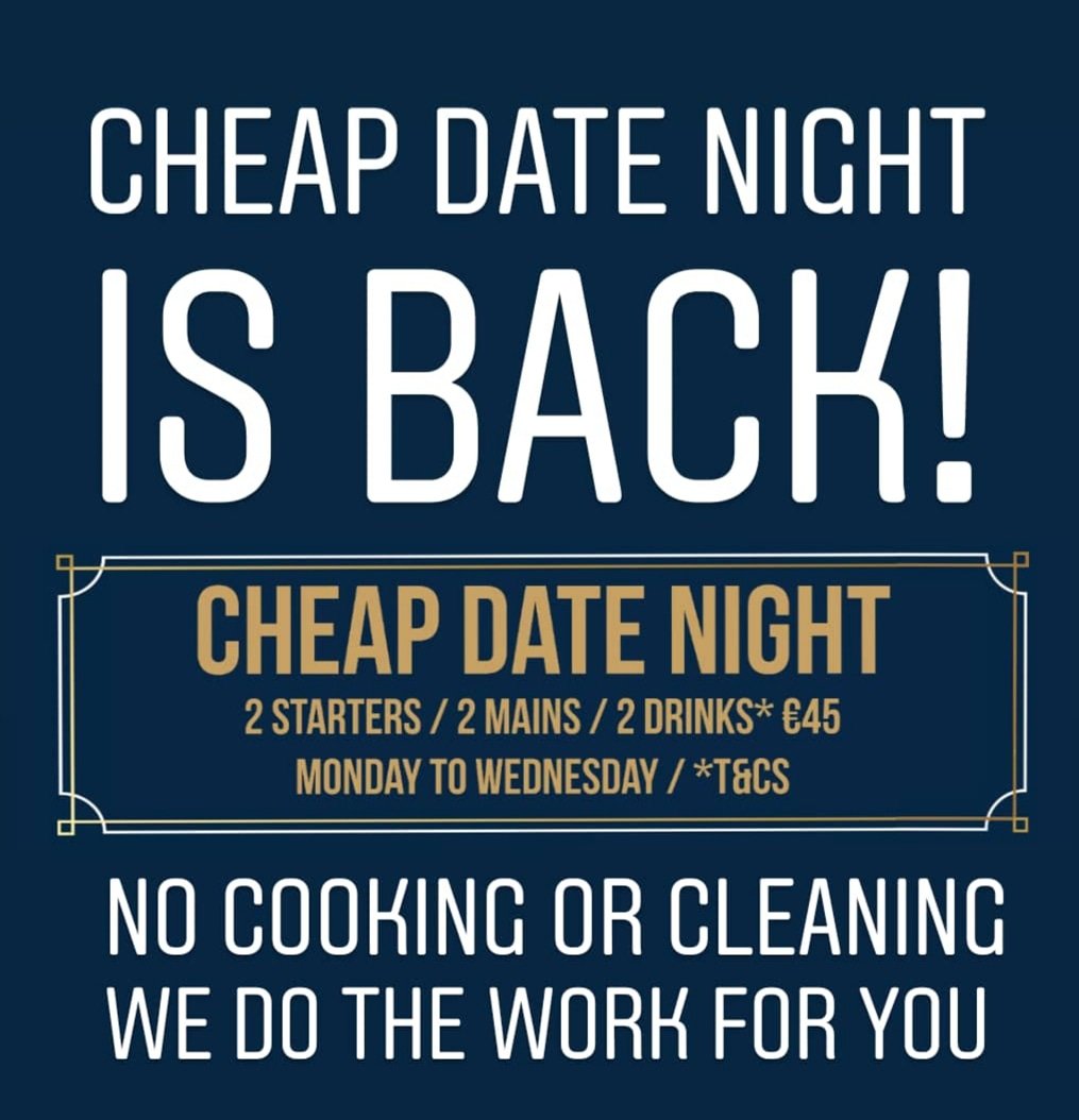 YewTreeTerenure's tweet photo. Cheap Date Night every Wednesday, enjoy 2 courses and drinks each only €45. From 5 until 9.30
#cheapdatenight https://t.co/hV7qu3iDE5