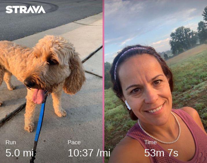 So happy to be running in cooler temps.   Would’ve gotten more miles in had I realized how cool it was out. #thisisme #runlikeagirl #girlslikeme #runningwithdogs #runningwithpearls #marathontraining #northcarolinarunners #runnersofinsta #motherrunners <a href="/WorldMarathon77/">WorldMarathon77</a>