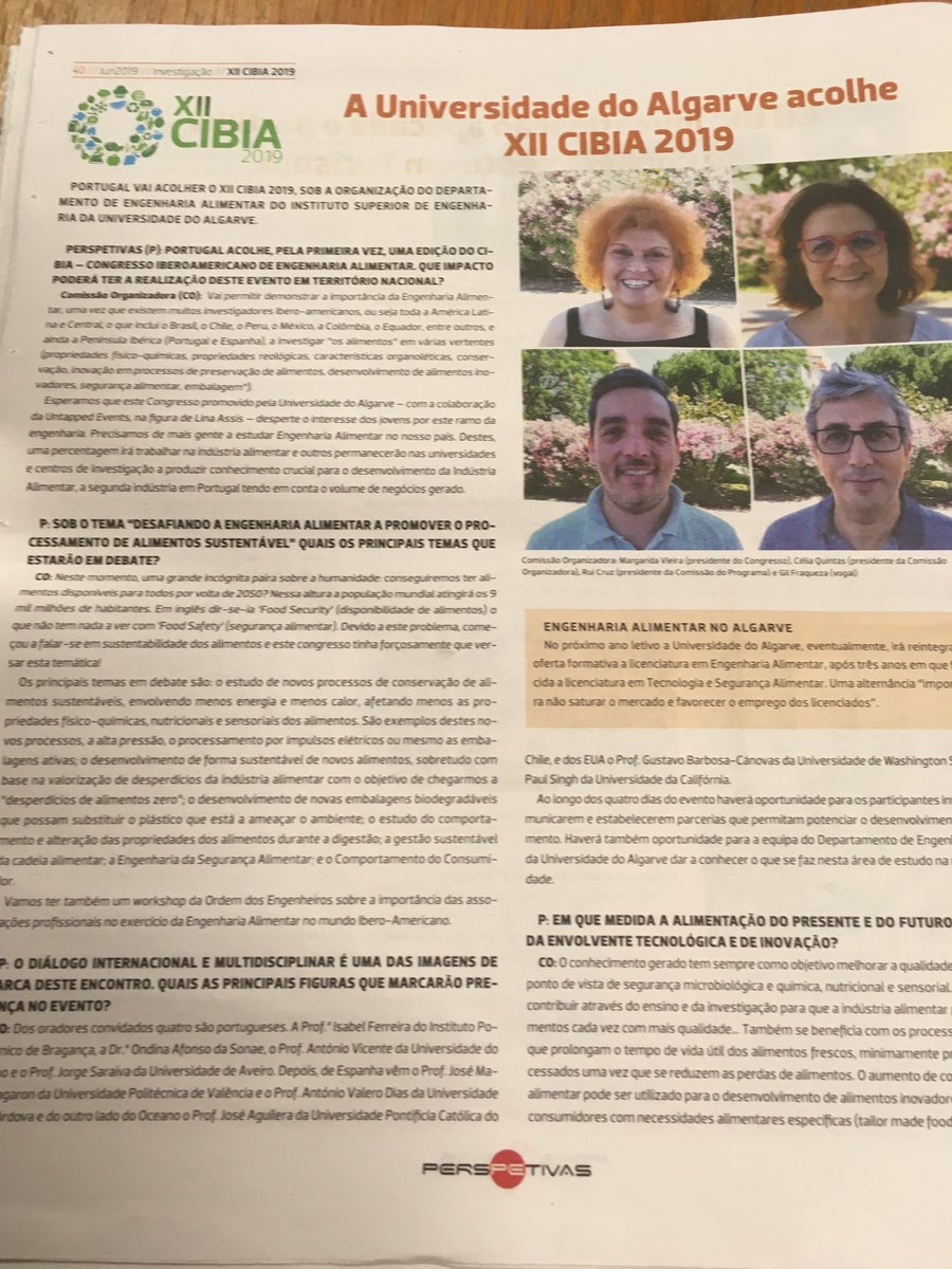 untappedevents's tweet photo. Reportagem na revista Perspectivas sobre o #CIBIA2019 -XII Congresso Iberoamericano de Engenharia de Alimentos
#UntappedEvents #ScientificEvents #EventosCientíficos #OrganizadorProfissionalCongressos #CongressosCientificos #Algarve #EngenhariaAlimentar #ProcessamentoAlimentar https://t.co/xxQld2N4mm