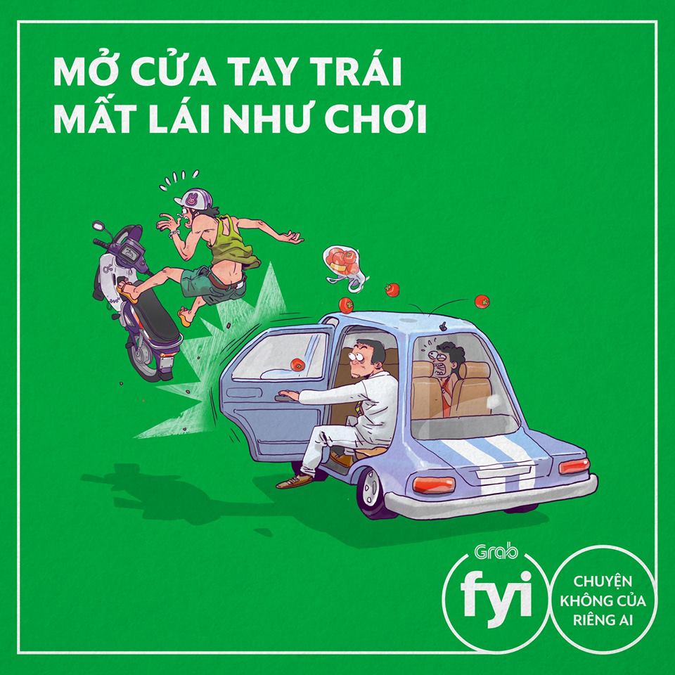 Vì mục tiêu cao cả mang đến những hành trình êm ả, quý bạn hữu xin vui lòng quan sát xung quanh trước khi mở cửa xuống xe #GrabCar, đặc biệt hãy mở cửa bên phải và hạn chế mở bên trái quý vị nhé!

#GrabVN #GrabFYI #GrabLikeAPro
#ChuyenKhongCuaRiengAi