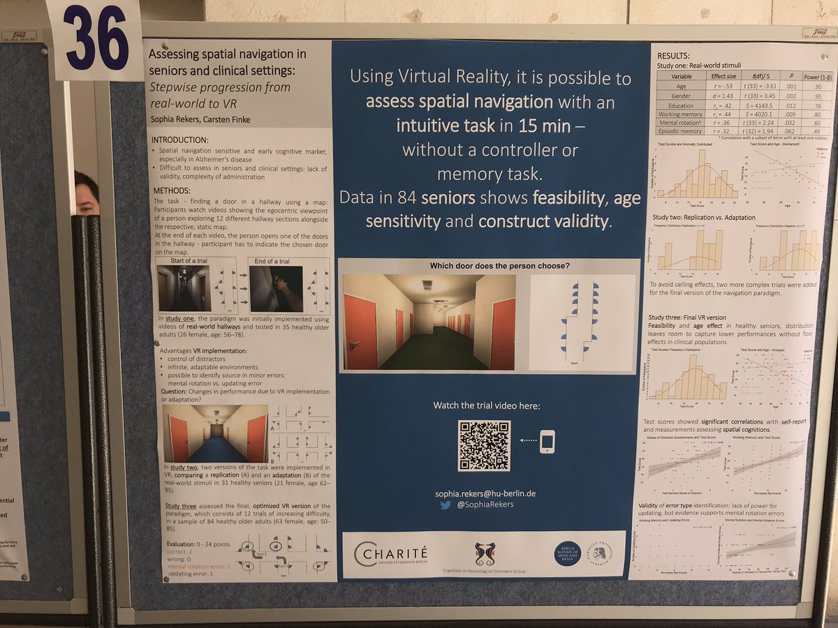 SophiaRekers's tweet image. Looking for a quick and intuitive to administer paradigm to assess spatial navigation without excess tasks in seniors and patients? Happy to explain the paradigm and discuss the role of VR and our data in more than 80 seniors with you #ICVR2019 #SpatialNavigation #VirtualReality