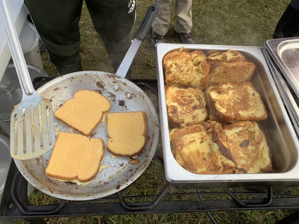 It’s an ‘oggy, ‘oggy start to Wednesday with eggy, eggy bread. Half of the unit are off whitewater rafting today whilst the others, I’m told, will tackle the assault course. It’s going to be fun! #CumbriaScouts