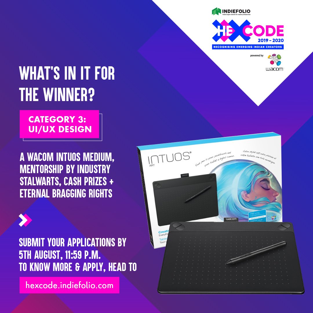 IndieFolio's tweet photo. HEXCODE CATEGORY 3: UI/UX DESIGN APPLICATIONS ARE NOW OPEN!
What’s in store for the winner?
- Wacom Intuos Medium, Cash Prizes and much more
Click here for more deets - https://t.co/QJbUmUlvax
Hexcode 2019-20 is powered by
@wacomindia
#Hexcode2019 https://t.co/qIYLggRGGw