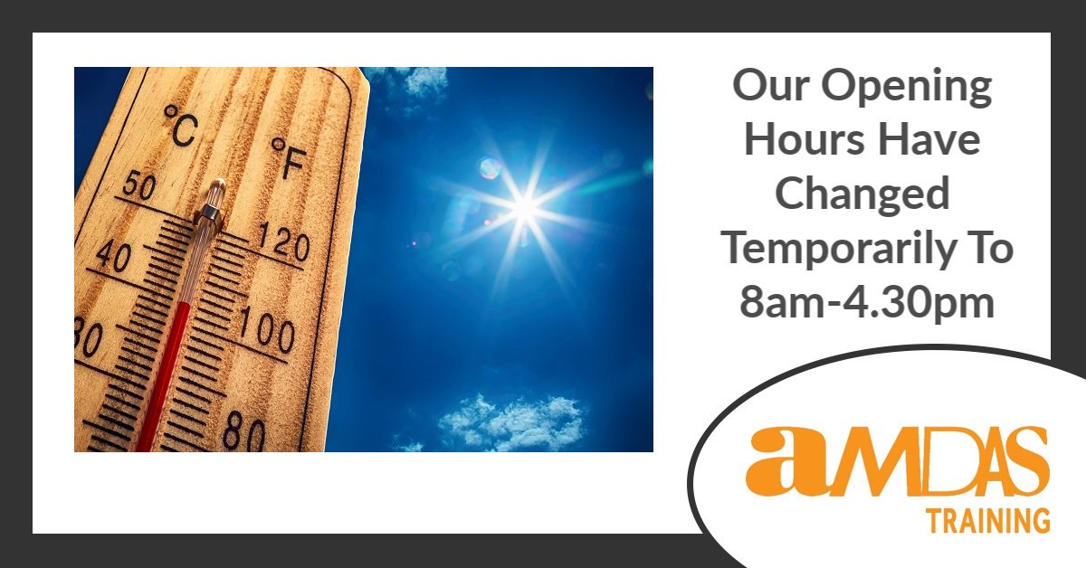 Amdas_Training's tweet photo. Positive workplace culture is especially important to the directors of #Amdas, so while we are experiencing this mini heatwave we will be operating slightly different hours so we can have an earlier finish.
#HeatWave
#BestSeatsInTheBeerGarden https://t.co/12fqDFJJjs