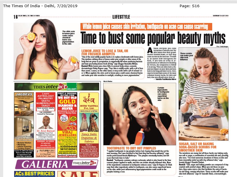 iamrinkykapoor's tweet photo. #DrRinkyKapoor exposed the popular beauty myths in The Times Of India and suggested the best way to make your skin look flawless.
#TheEstheticClinics #BestDermatologist #Skincare #SkinTreatment #SkinHealth #Dermatologist #GoFlawless https://t.co/Ktsw79Q4GV