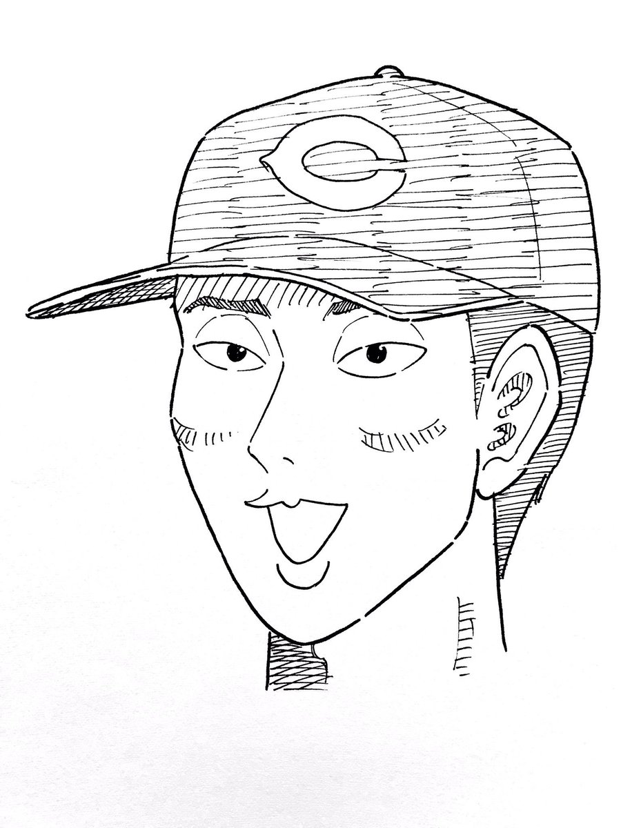 「本日のクリス・ジョンソンと西川龍馬。 被安打1、四球1は凄い。流石の沢村賞投手。これはもはやクリス沢村ですわ。 似」佐世保太郎の漫画