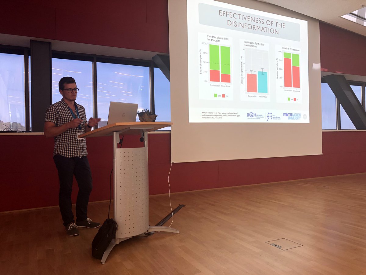 Sumidu's tweet photo. Patrick Halbach presenting our research on the effectiveness of different types of disinformation at #procomm2019 https://t.co/ez6pSJXbc6