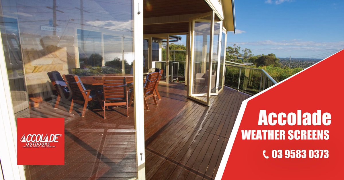 AccoladeScreens's tweet photo. Accolade® PVC Weather Screen System is designed to bi-fold, stack, slide, and hinge open – allowing you to maintain an open or closed outdoor environment with ease. https://t.co/XS68MrZ1l8 #WeatherScreens #PVCBlinds #CafeBlinds #OutdoorBlinds https://t.co/wVTZrEaoSQ