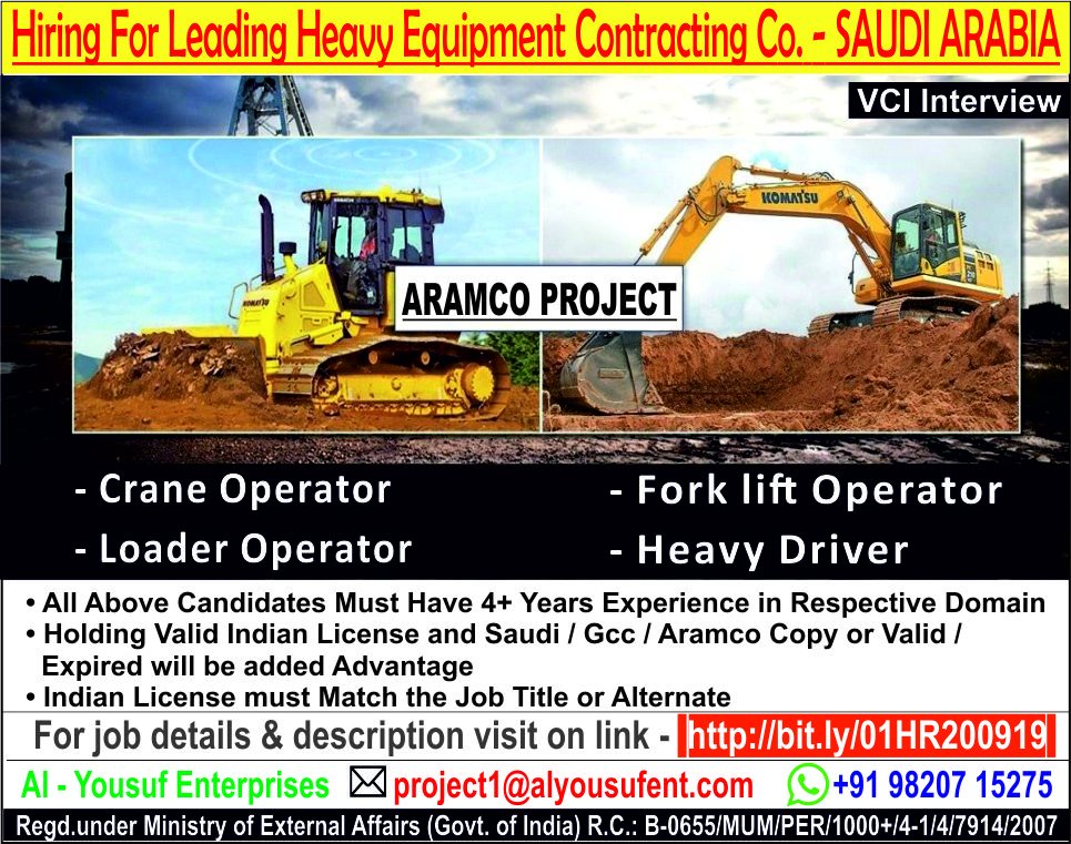 safwanyshaikh's tweet photo. HR1 #CLIENT_INTERVIEW SOON FOR #ARAMCO #PROJECT #HIRING FOR LEADING #HEAVY_EQUIPMENT #CONTRACTING_CO IN #SAUDI_ARABIA
#JDlink - https://t.co/oEQpVITukj
#AlYousufEnterprise #AlYousufGulfJobs #Hiring #Recruiting #Manpower #Gulf @safwanindia @MohammedArfanY1 @Facebook @MEAIndia @ANI https://t.co/Znm0Nm9jlG