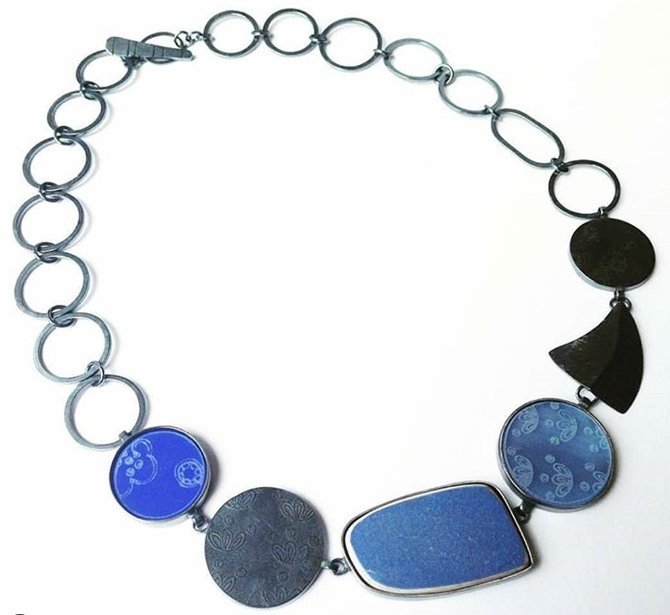 laser_flair's tweet photo. @_kathwilliamson' showing her work including this lovely #necklace necklace at @craftscotland's event. 40 makers will be at @WhiteStuffUK #Edinburgh from 1st August. I always love going for a look, and I love it even more if I've helped a maker create something special! https://t.co/L9B64EWVyA