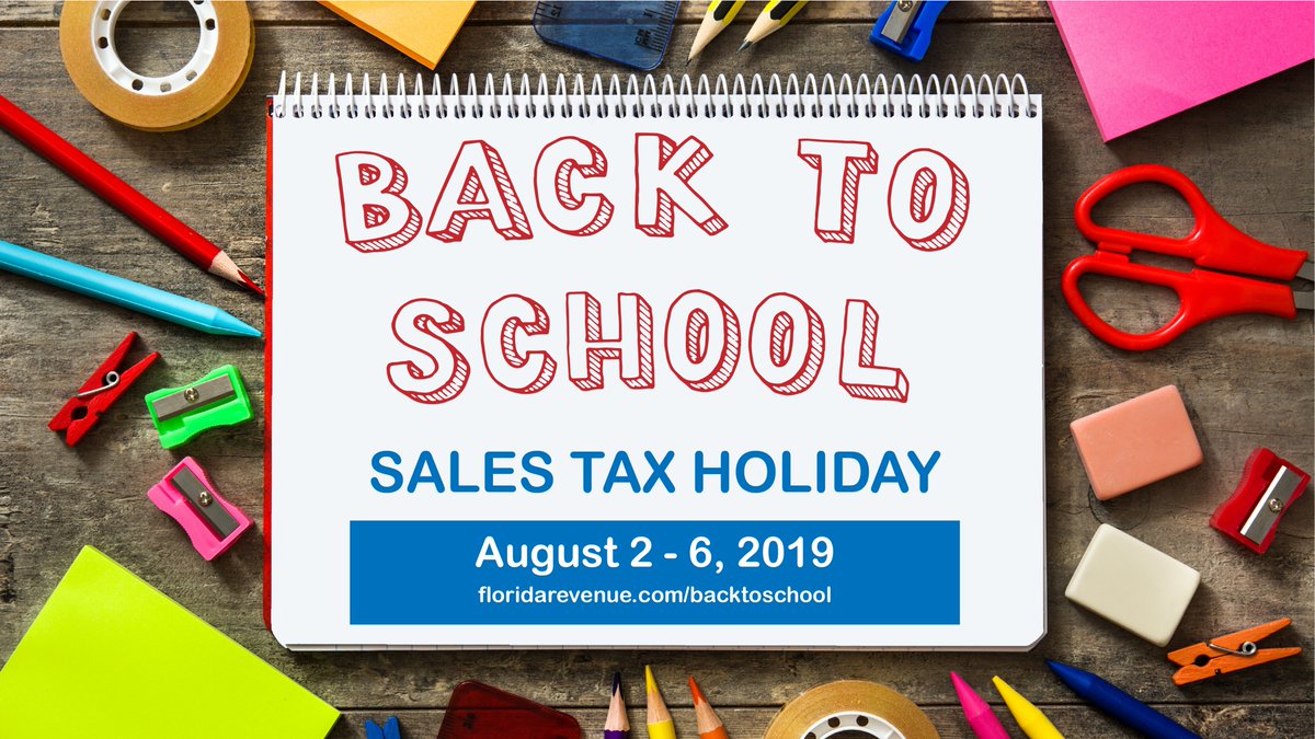browardschools's tweet photo. During the #BacktoSchool2019 Sales Tax Holiday Aug 2-6, qualifying items are exempt from tax. During this sales tax holiday period, certain schools supplies, clothing, footwear and accessories will be exempt from tax. For a list of qualifying items,  https://t.co/k1i81KU0l2. #FL https://t.co/aDleEcuczn