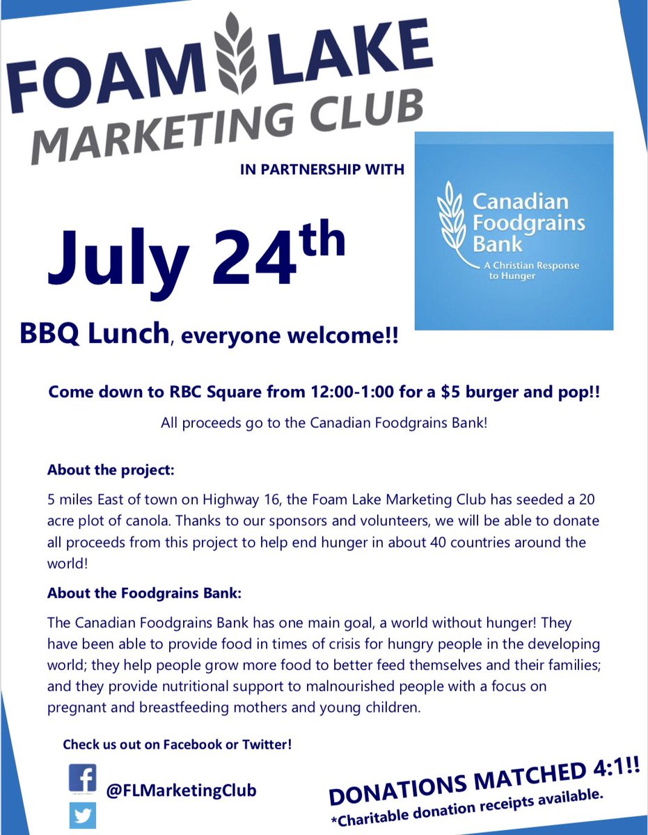 FLMarketingClub's tweet photo. Today’s the day! Come down to RBC Square for a burger and a pop 11:30-1:00!! We would love to see you! https://t.co/lt38Qv2Xuz