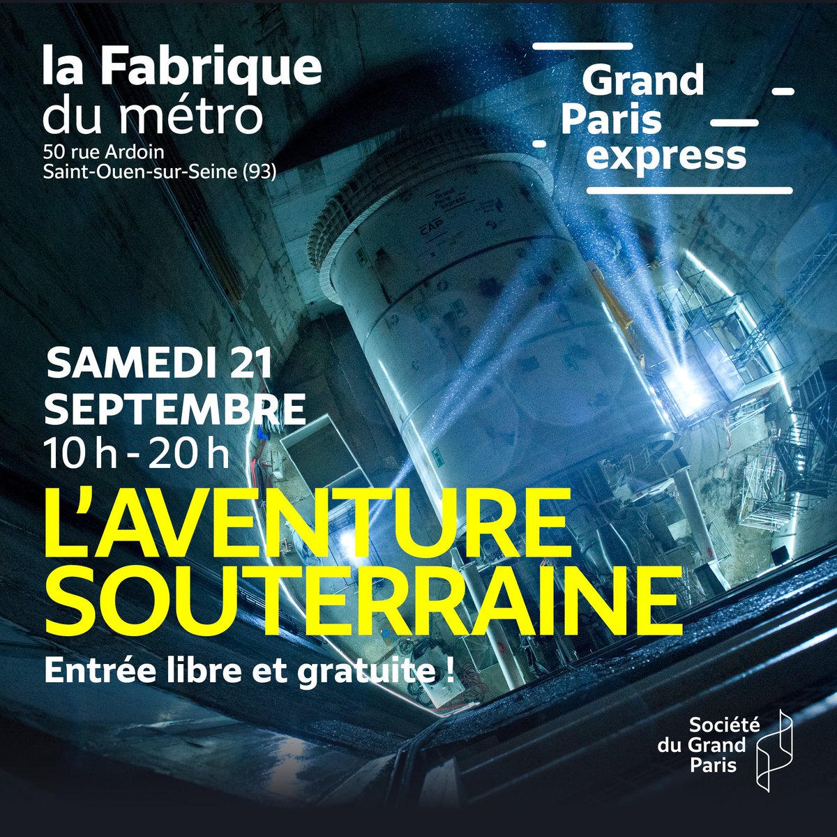GdParisExpress's tweet photo. | SAUVEZ LA DATE | 📆

À l'occasion des prochaines journées du patrimoine, la #Fabriquedumetro ouvrira ses portes au public le 21/09. De 10h à 20h, le public pourra plonger dans l’aventure souterraine du #GrandParisExpress ! 

Rdv ici pour en savoir plus 👇https://t.co/KpCjSI7ZEI https://t.co/twnYDsu8ce