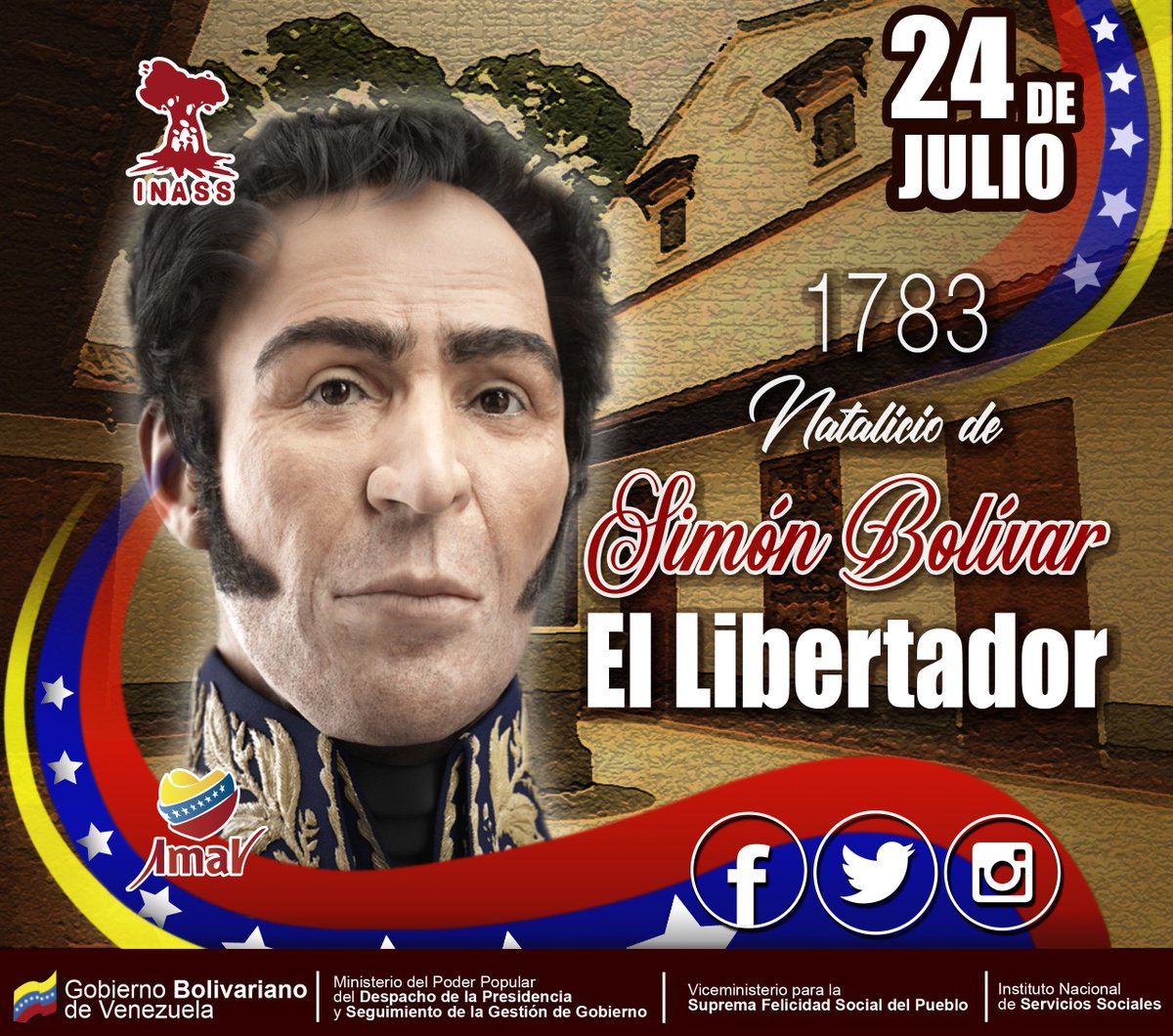 salainass's tweet photo. #Efemérides 
Tal día como #Hoy nace en Caracas, Simón Bolívar, el Libertador. Bolívar se desempeñó como militar y político, fue fundador de la Gran Colombia y líder del movimiento independentista de Venezuela. 
#CampañaLibertadoraSimónBolívar
@gladysrequena
@NicolasMaduro https://t.co/gBjm0wjqPp