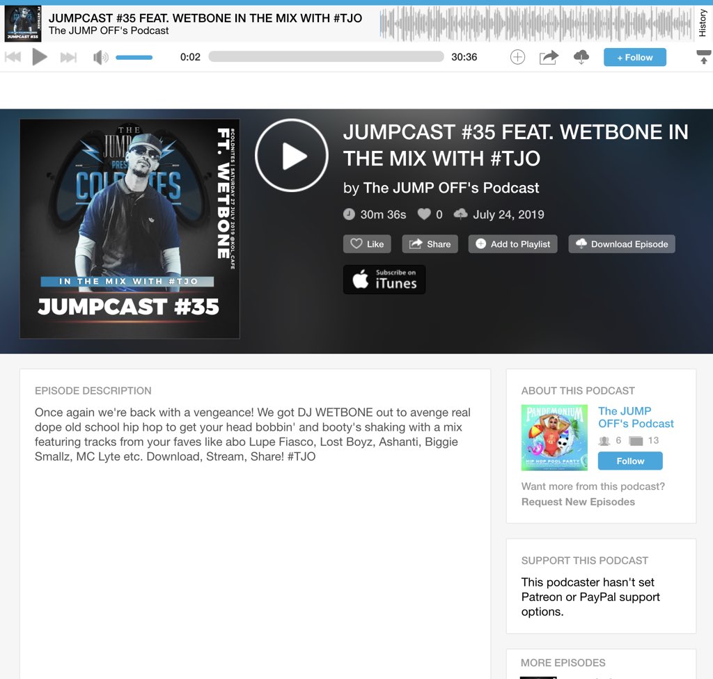 TJO_thejumpoff's tweet photo. https://t.co/NyNKZZ9yFL

NOW PLAYING ▶️ 
JUMPCAST #35 W/DJ WetBone 🎧
IN THE MIX WITH TJO 💽
STREAM • DOWNLOAD • SHARE 🎼

#COLDNITES #TJO @WetBizzy 
@kolcafe_ndofaya This Satuday https://t.co/nXpKQmZV8Y