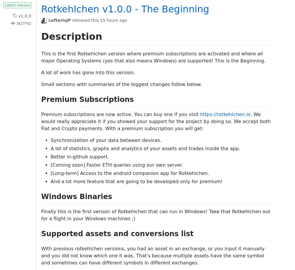 Rotkehlchen v1.0.0 - "The Beginning" is out! It's a big milestone for us as it activates the first premium features, comes with windows OS support and a lot more. Please try it out and analyze your #ethereum #bitcoin and other #crypto #defi assets. github.com/rotkehlchenio/…