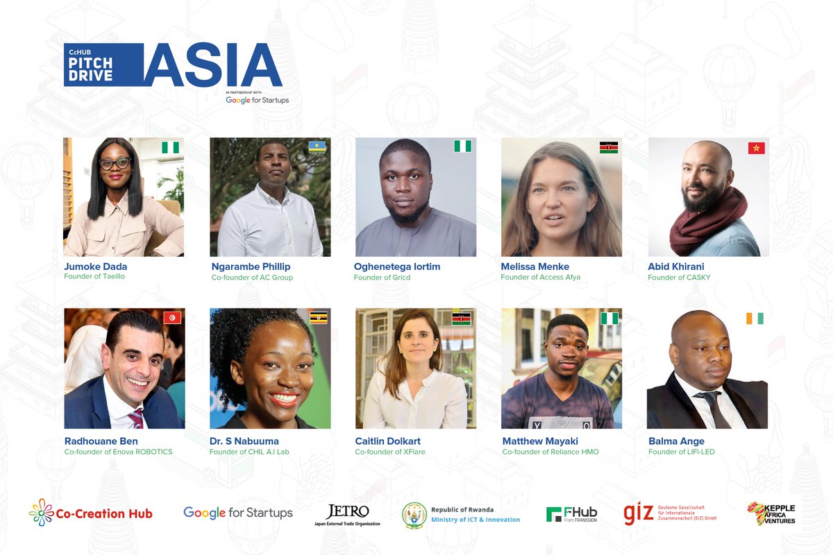 Cc_HUB's tweet photo. In partnership with @GoogleforStartups, we are glad to announce the 10 startups that have been selected for #PitchDriveII🥳🥳
The deep-tech and hardware startups, from 7 African countries, will embark on a 2-week tour of 5 cities in Asia.
#StoriesfromPitchDrive https://t.co/HGNPdoBojy