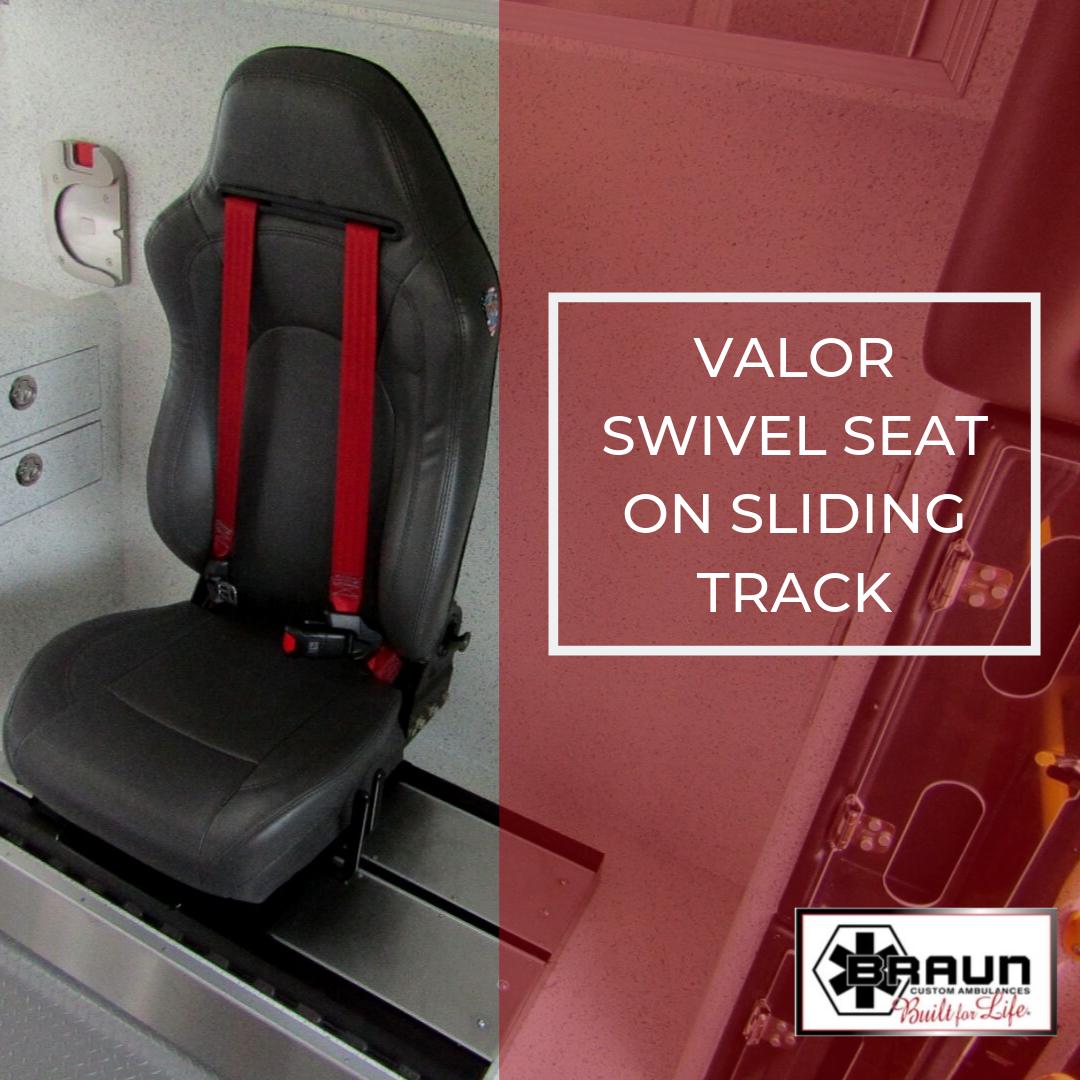BraunAmbulances's tweet photo. Make like this Valor First Responder Seating / USSC Group swivel seat and SLIDE on over to booth #52 to check out the Express Type III ambulance we have on display at #Pinnacle2019! We're here from 10 AM - 3 PM, then again from 5 - 6 PM! https://t.co/UVTZDtLfmO