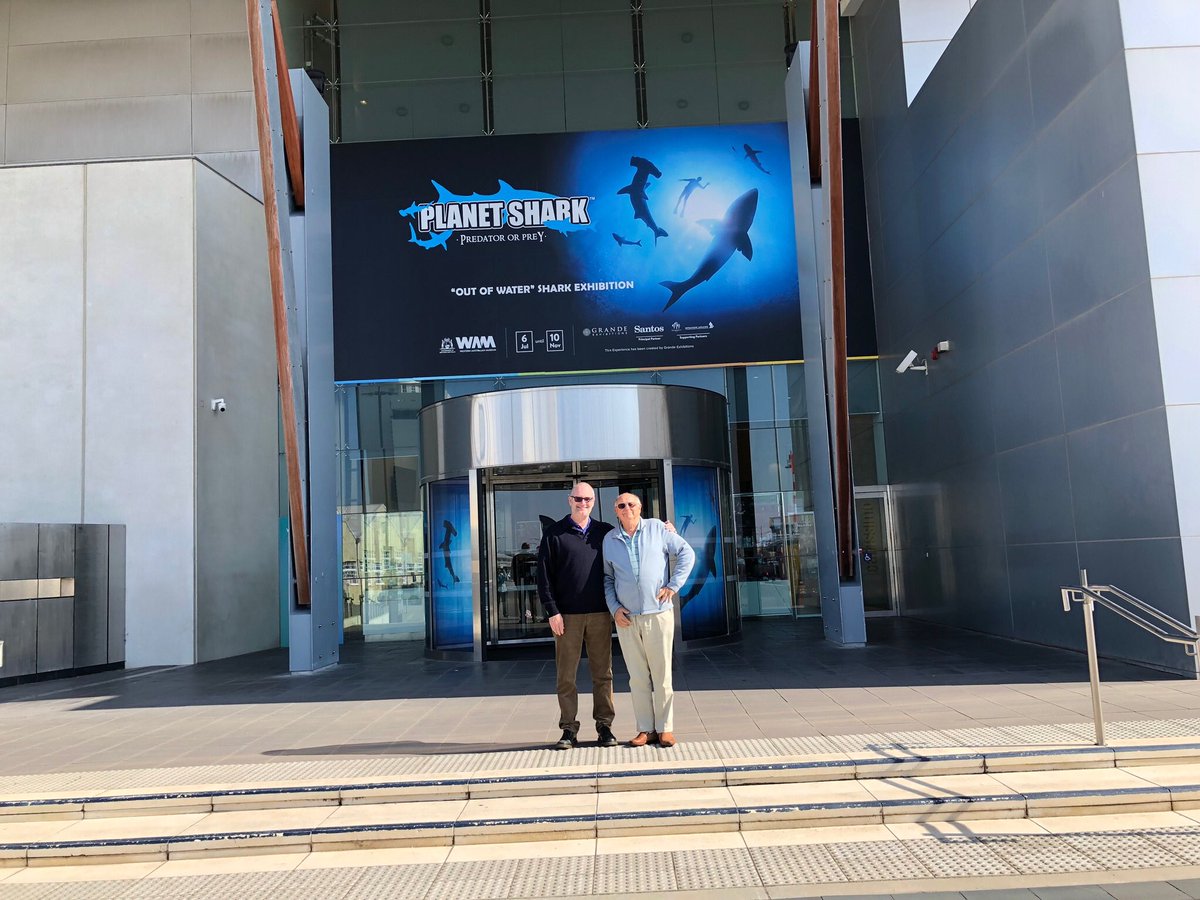 MarkKTozer's tweet photo. Had a an awesome time exploring the “planet shark” -Predator or prey- exhibition with Rodney, the perfect guide. Great to see all of Rodney’s cool collection of shark stuff that used to be at his Glenelg museum once again at center stage #planetshark #rodneyfox https://t.co/wGS96wm109