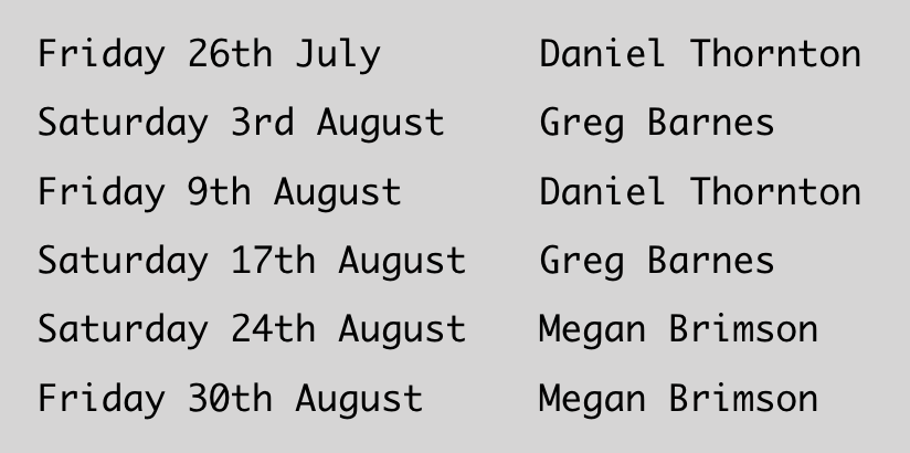 Don't forget to book your table for our music nights! 
Call 01983 760900 to get yourself booked in!!!

If you can't make it this Friday, no fear, below is a list of dates and musicians for our upcoming Music and Pizza nights throughout the summer 😊

<a href="/yarmouthiow/">Destination Yarmouth</a> <a href="/VisitIOW/">Visit Isle Of Wight</a> #pizza