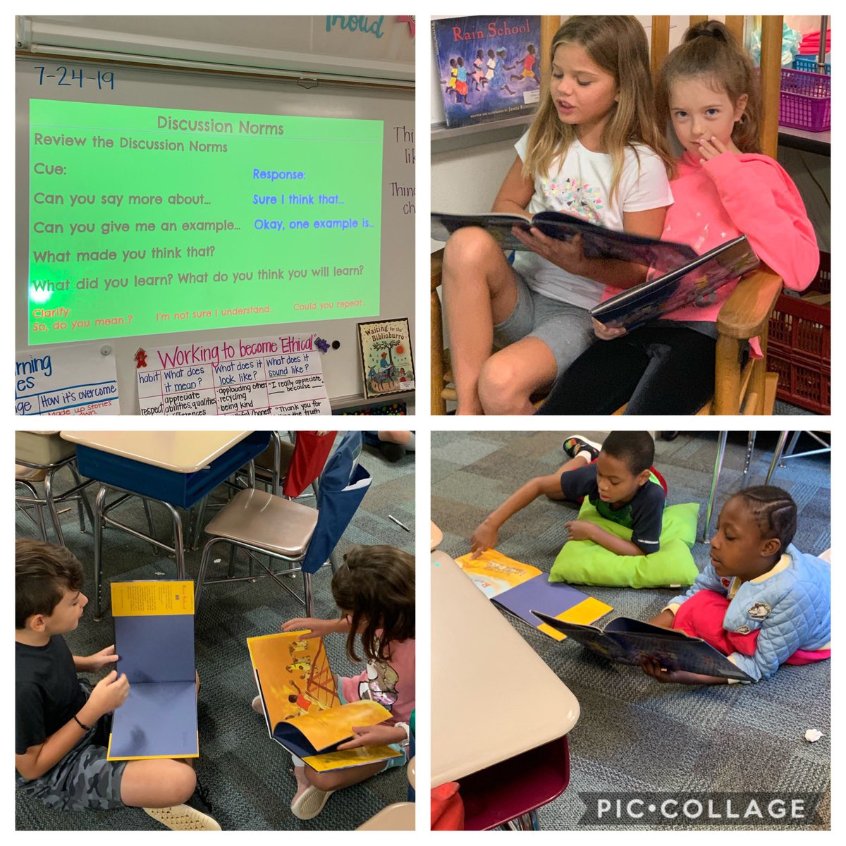 mrsgute3's tweet photo. Practicing for our mid-unit assessment by using our Discussion norms to discuss Rain School. @ELeducation @MiddleCreekES https://t.co/kWA5Is47k2