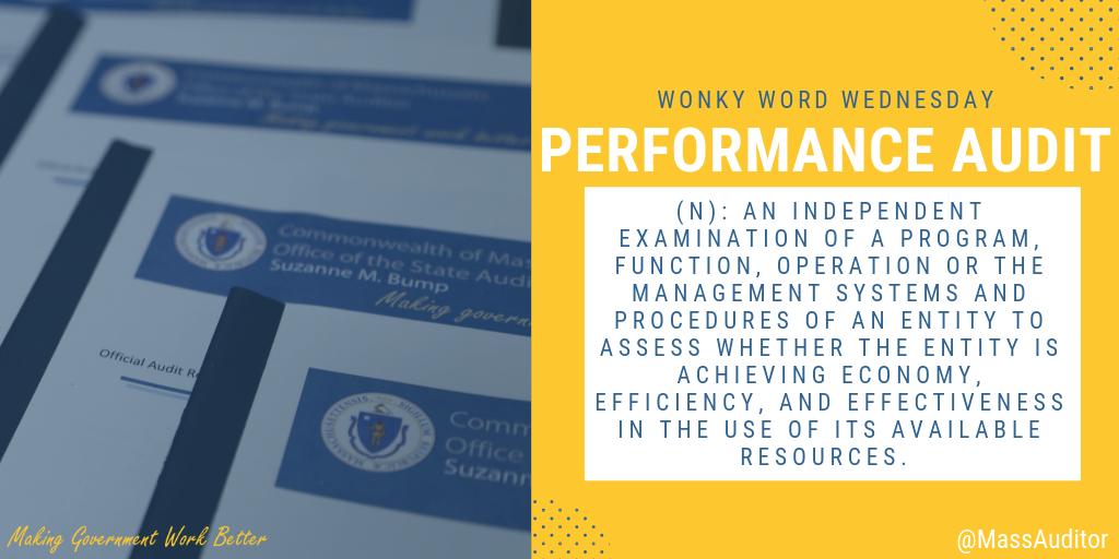 auditorarchive's tweet image. Our #audits examine how well state gov’t meets the needs of MA residents. When auditees fall short of their missions, our #PerformanceAudits offer solutions to help address these deficiencies. Today’s #WonkyWorkWednesday shines a light on these key tools. mass.gov/lists/all-audi…