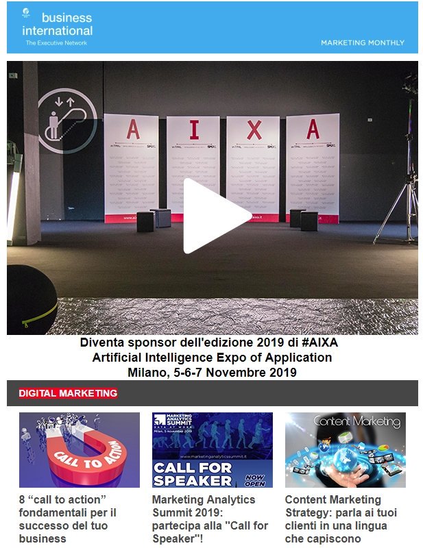 Online il Marketing Monthly di Luglio con ultimi trend, notizie, cambi di poltrona e tanti suggerimenti dai migliori esperti di digital marketing! 
Diventa sponsor di #AIXA19 e partecipa ad #SMWRME >>> lnkd.in/d3UZscG