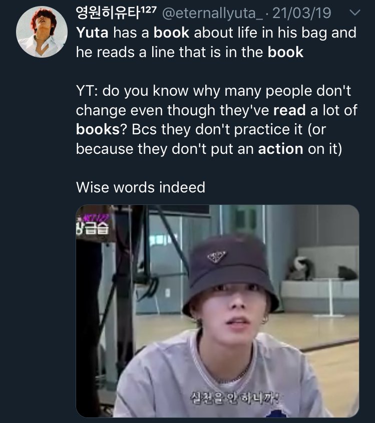 “do you know why many people don’t change even though they’ve read a lot of book? becasue they don’t put it into action”Yuta (2019)