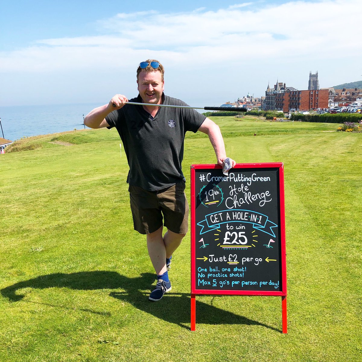 Jon is our 3rd winner this season!! 🎉
Big well done, enjoy your winnings 😁💷

Fancy your chances? It's just £2 to play our 19th Hole Challenge, get a hole in 1 and win £25 🙌

Play our newly improved putting green for just £3 // under 12's - £2
#cromer #golf #win #visitcromer