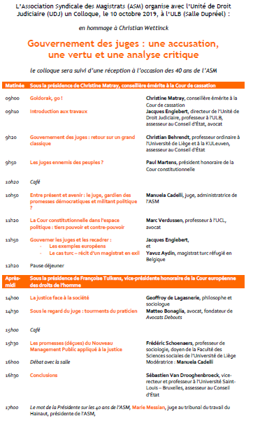 MatteoBonaglia's tweet photo. 10 oct. 2019 à l'@ULBruxelles - colloque et 40 ans de l'Association Syndicale des Magistrats (ASM) sur le thème "Gouvernement des juges : une accusation, une vertu et une analyse critique" | @gdelagasnerie @ManuelaCadelli https://t.co/7BkTWVrqYb