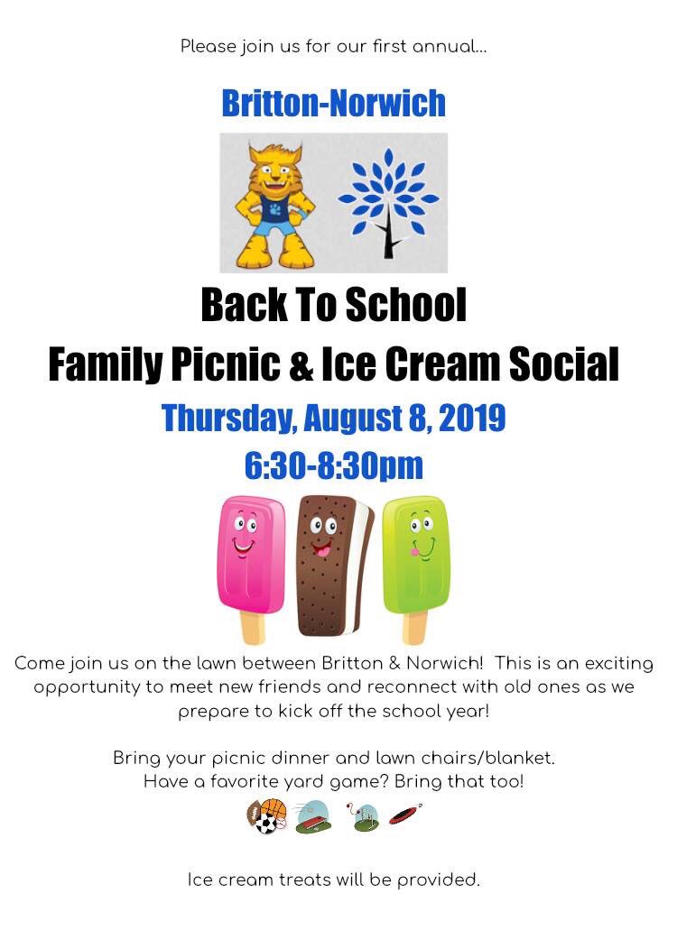 BNLC_PTO's tweet photo. Hello Norwich Families! I know we’re still in summer mode but please add this to your calendar. We are looking forward to seeing everyone and enjoying some ice cream together!
#HCSD #ReadyForTomorrow #HilliardSchools #BetterTogether https://t.co/3wlVaBQZFW