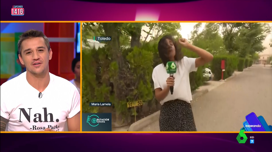 zapeandola6's tweet photo. La reportera @marialamelam se juega el tipo en medio de una TORMENTA en Toledo ⛈️⛈️
-Nene: "Y nosotros nos quejamos porque #zapeando1416 no se va de vacaciones. Podría ser peor: podríamos irnos de vacaciones a un camping… ¡en Toledo!" 🤣🤣 https://t.co/zu994Pxqqa