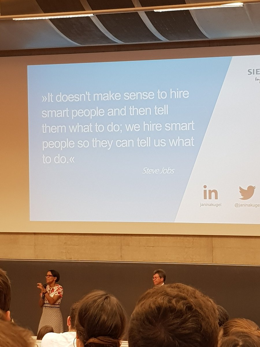 tina__be's tweet photo. Inspirierender Gastvortrag von @janinakugel an der #FAU in #Nürnberg zum Wandel im Zuge der Digitalisierung und wie Siemens diesem begegnet. 💥
▶️ Veränderungen vor Ihrer Notwendigkeit treiben und neue #innovative Wege gehen u.a. um die #Talentevonmorgen zu erreichen https://t.co/4Bm4TlOnX2