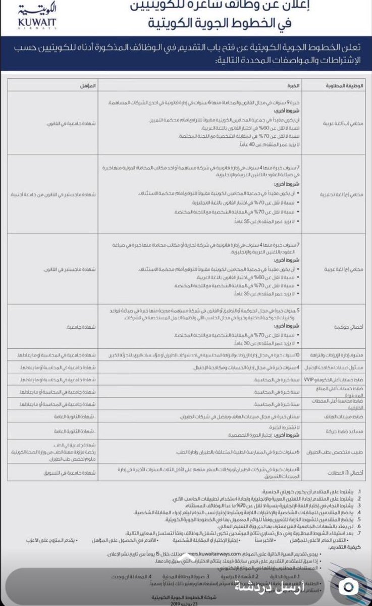 عط الي On Twitter اعلان توظيف في الخطوط الجوية الكويتية لذوي