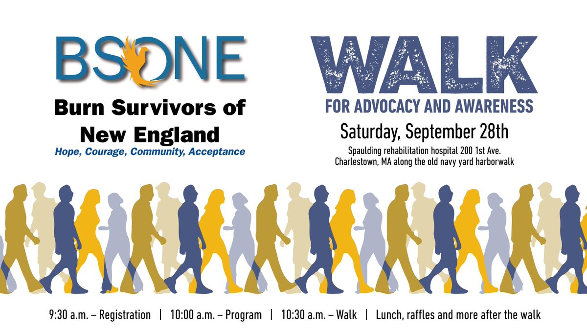 BHBIMS's tweet photo. It’s that time of the year again! 

Join us at @SpauldingRehab on Saturday, September 28th for the Burn Survivors of New England Walk for Advocacy and Awareness! 

We hope to see you there!

#WalkWithUs #TalkWithUs https://t.co/pFEsaifta4