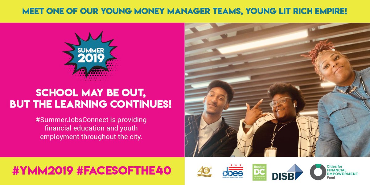 BankonDC's tweet photo. Here at #BankonDC we have ambitious Young Money Managers who travel around #WashingtonDC delivering financial literacy presentations. Meet our different teams! #summerjobsconnect #facesofthe40 #mbsyep19 https://t.co/ucQWGUV88u