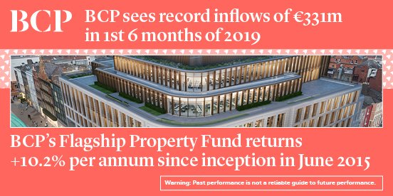 bcpamltd's tweet photo. BCP is delighted to announce that investment inflows into BCP products were €331m in the 1st half of 2019, representing a record for any 6 month period in BCP’s 50 year history. Investment volumes were in excess of €2.3bn in the last 5 years. https://t.co/jBEgqv5eLQ https://t.co/9Iyc3yYvfa