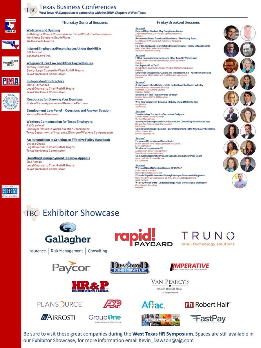 Have you registered for the inaugural #WestTexasHRSymposium Join attendees from all over West Texas for two days of great sessions on employment best practices and ideas. Earn up to 12.25 credit hours for SHRM &amp; HRCI. Register today at pbshrm.wildapricot.org/event-3355183
<a href="/TexasSHRM/">Texas SHRM</a> <a href="/SHRM/">SHRM</a>