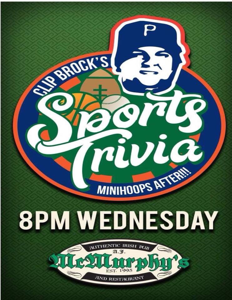 Sports Trivia tonight with your host Clip Brock of Pirate Radio!  8pm!