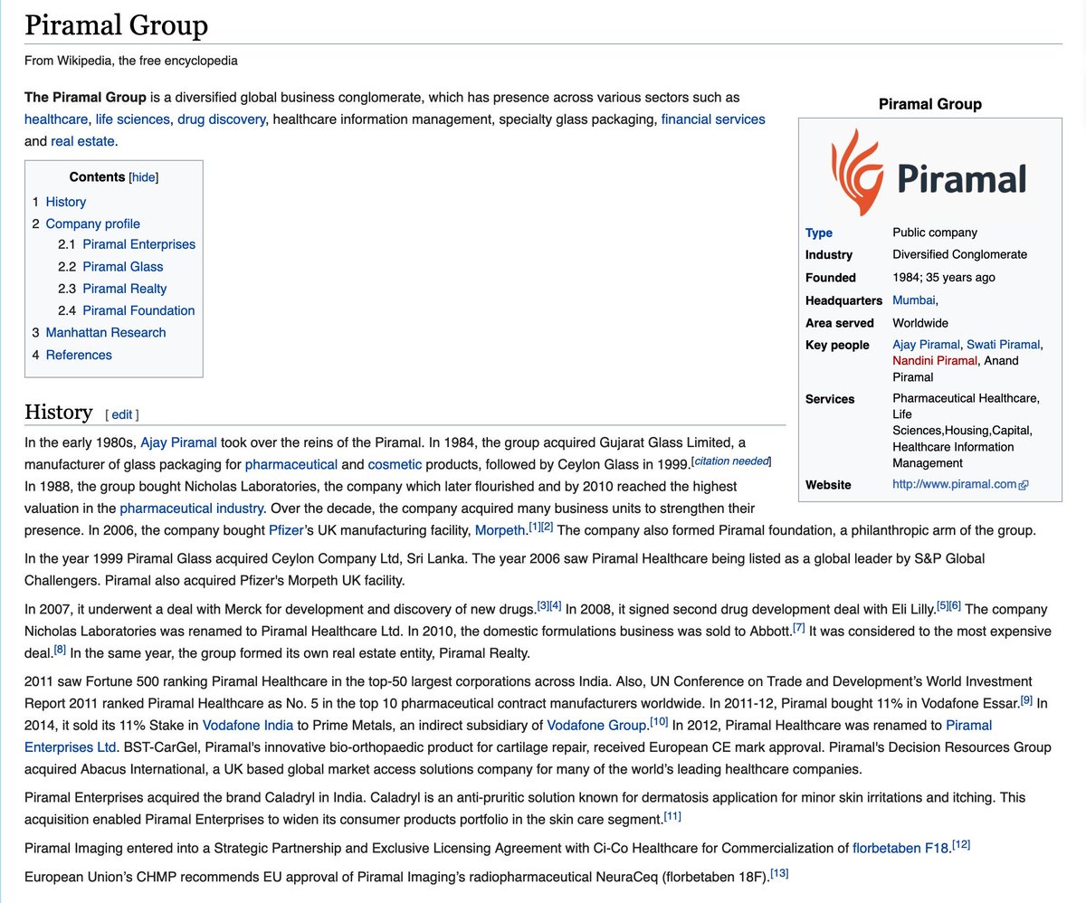 Wat dis?Decision ResourcesWhat isn't it!Piramal GroupMumbai, India4 Key Cos:~Piramal Enterprises, Ltd ~Piramal Glass ~Piramal Realty ~Piramal Foundation*Piramal top 10 global; 2011Wexner | OSU ? https://en.wikipedia.org/wiki/Piramal_Group