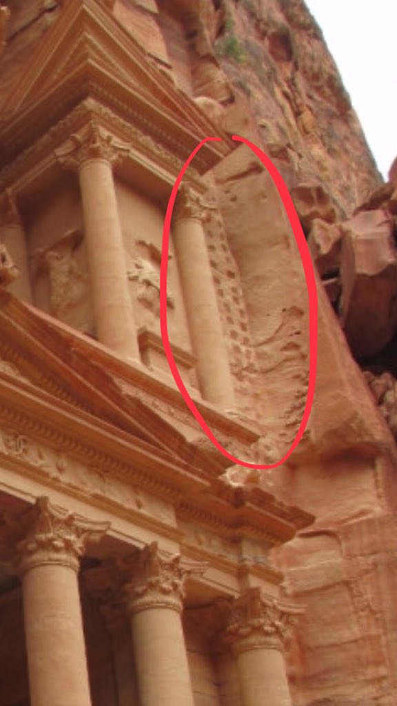 Look at these “track marks” of some sort. Like they softened the stone then put something in place to help them work. Maybe some sort of scaffolding? Looks very similar to these pictures from above. I know the middle picture is Peru. So we have the same tech in Egypt and Peru?