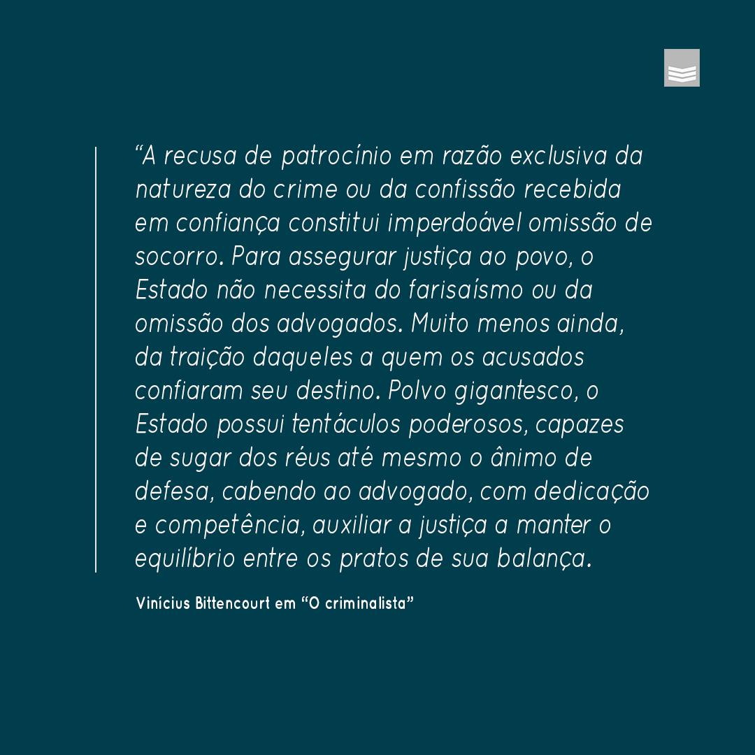 peterfilhoadv's tweet photo. Reflexão para esta quarta-feira, com a obra de um dos mais renomados criminalistas capixabas, Vinícius Bittencourt. #Criminalistas #DireitoPenal #DeverDoAdvogado #Advocacia #PeterFilhoIndica https://t.co/9EMuVgrtXR