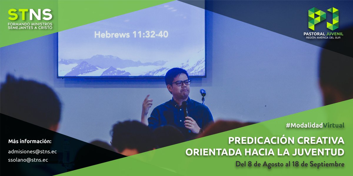 Los recursos más actuales y relevantes al alcance de tu ministerio, NO ESPERES MÁS.

INSCRIPCIONES ABIERTAS... #PastoralJuvenil #ModalidadVirtual #STNS #Seminaristas

Más info:
Correo: admisiones@stns.ec
Teléf.: (+593) 022 485 785