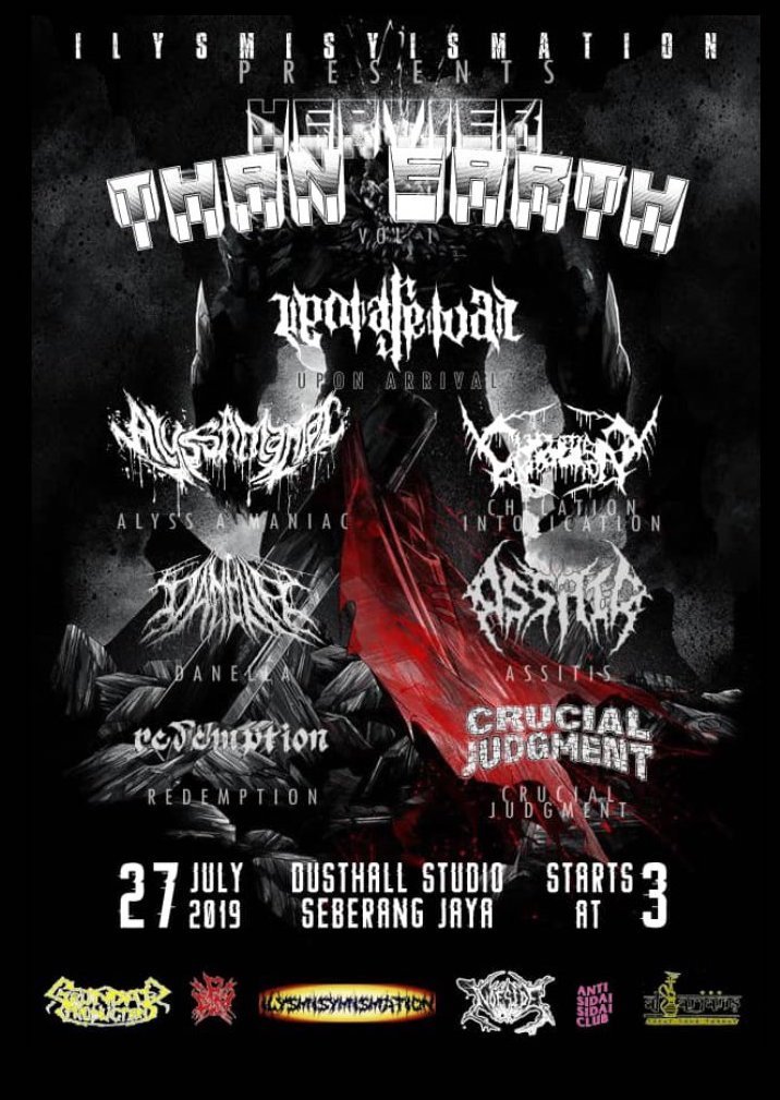 #PENANG SATURDAY July27 HEAVIER THAN EARTH 3pm DusthallStudio (6LorongKelasah3, TamanKelasah) #SeberangJaya ft. <a href="/uponarrivalmy/">Upon Arrival</a> <a href="/ChelationBand/">CxIx</a> <a href="/alyssamaniac/">A L Y S S  A  M A N I A C</a> @DANELLA_MY #Assitis #Redemption <a href="/CrucialJudgment/">CRUCIALXJUDGMENT</a>
