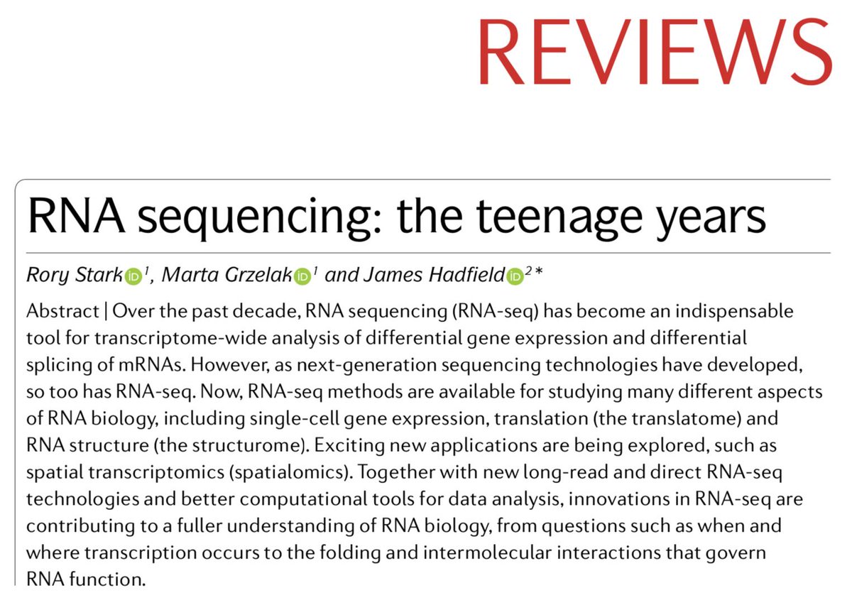 coregenomics's tweet image. &quot;RNA-Seq: the teenage years&quot; our review in @NatureRevGenet is now online. Thanks to my co-authors, to everyone who&apos;s work we cited and to all of you using RNA-Seq. Enjoy!
nature.com/articles/s4157…