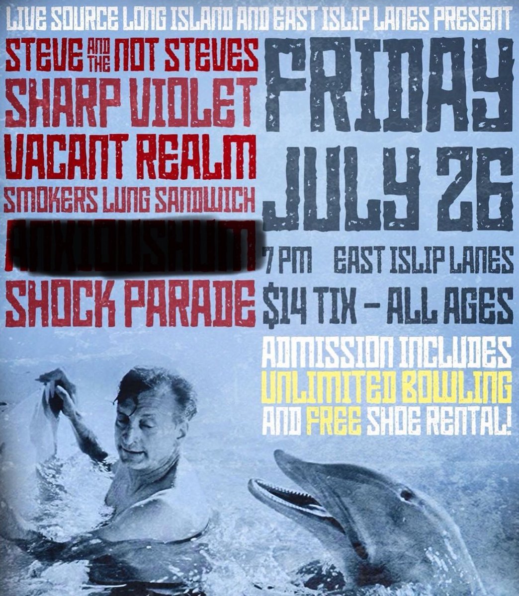 LIVESOURCELI's tweet image. THIS FRIDAY: #steveandthenotsteves @SharpVioletNY #vacantrealm  @smokerslungLI #shockparade 🎸🎳🎸🎳🎸🎳🎸🎳🎸🎳 RT