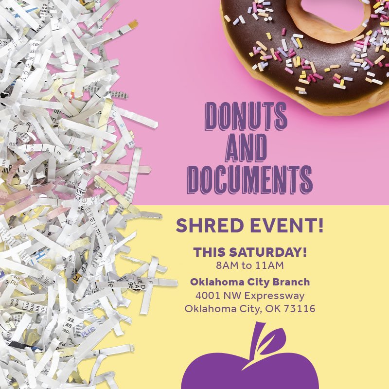 Securely dispose of important documents like loan papers, bank statements or credit card information while enjoying a hot cup of brew and delicious donuts this Saturday at our annual shred event, free for members!
#OECU #BankingDoneBetter #shredevent  #IdentityTheftProtection