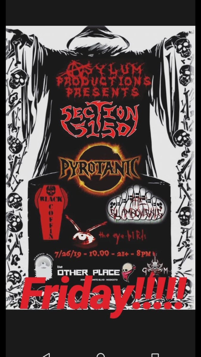 If you can’t come out tonight make sure to get your #pyro fix in this Friday in #Modesto!! #bayareametal #valley #rock #livemusic #section5150 #asylumproductions #blackcoffin #theeyebirds #theotherplace